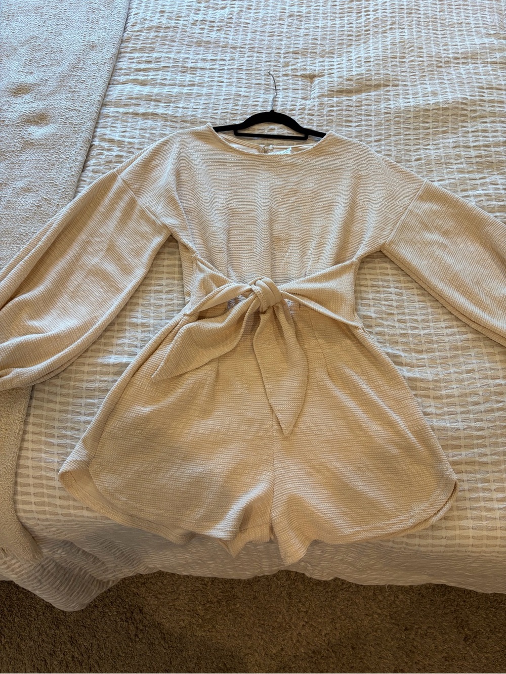 Tie-Front Cream Long Sleeve Romper